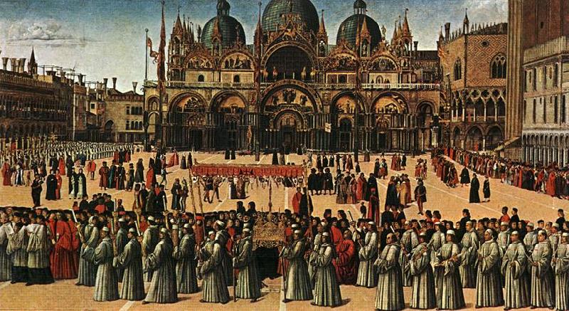 BELLINI, Gentile Procession in Piazza S. Marco Norge oil painting art